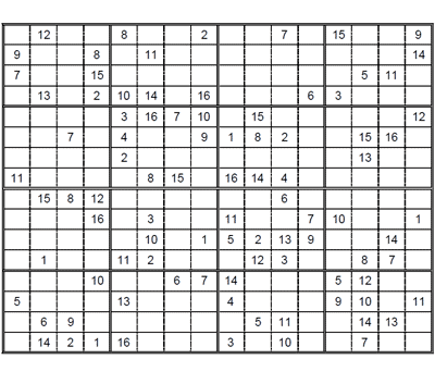 Sudoku 16 x 16 dificil. Puzzle 2