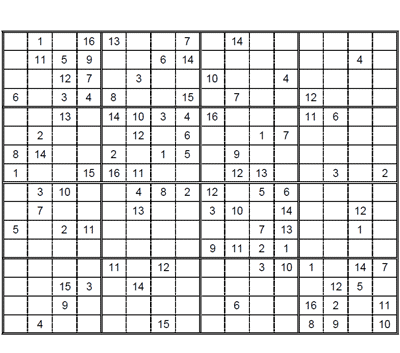 Sudoku 16 x 16 dificil. Puzzle 4