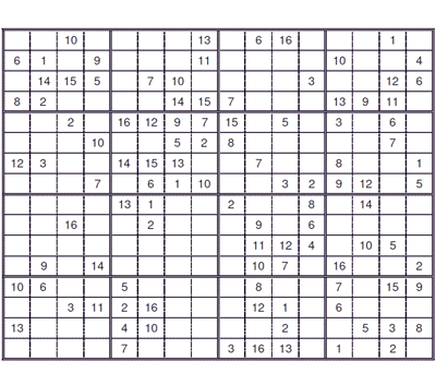 Sudoku 16 x 16 fácil. Puzzle 1