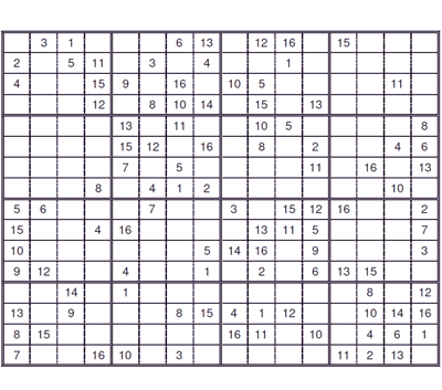 Sudoku 16 x 16 fácil. Puzzle 4