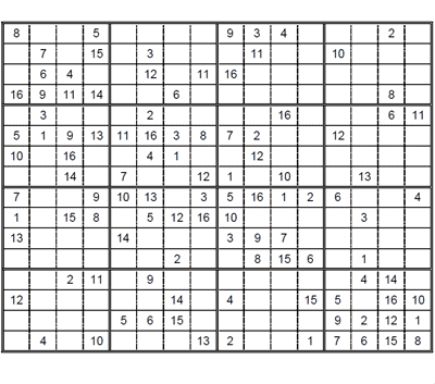 Sudoku 16 x 16 medio. Puzzle 1