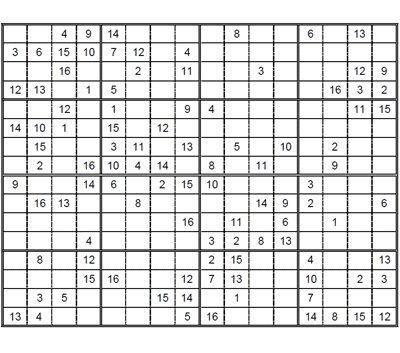 Sudoku 16 x 16 medio. Puzzle 4