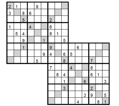 Sudoku Doble X difícil. Puzzle 1